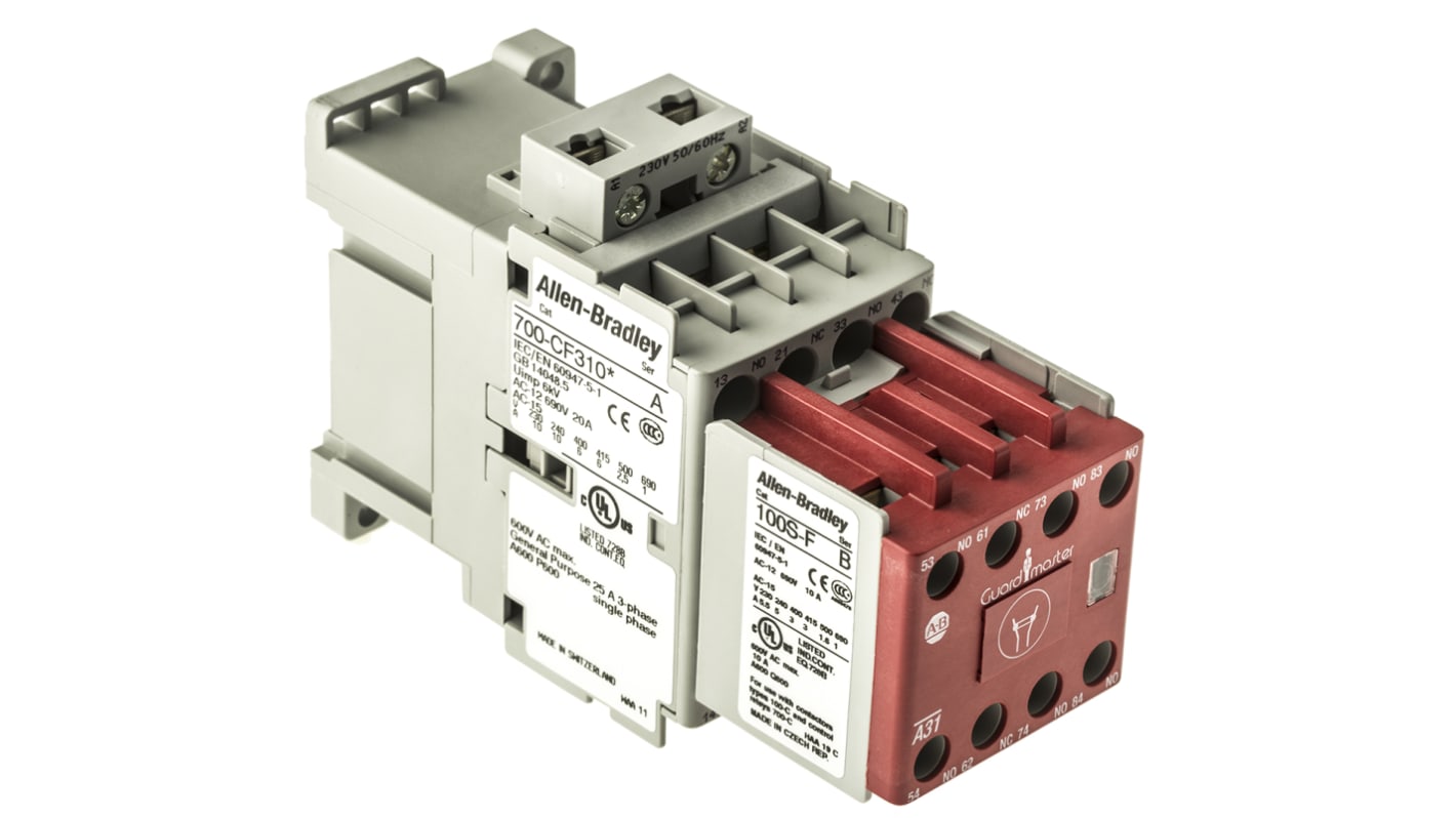 Contactor Allen Bradley 700S-CF de 8 polos, 6NO + 2NC, 10 A, bobina 230 V ac