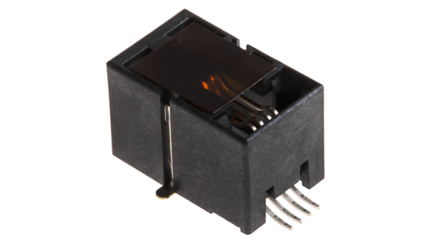 Molex RJ11 csatlakozó 4P4C utas Cat3, Derékszögű, Nő, 85502 sorozat 85502