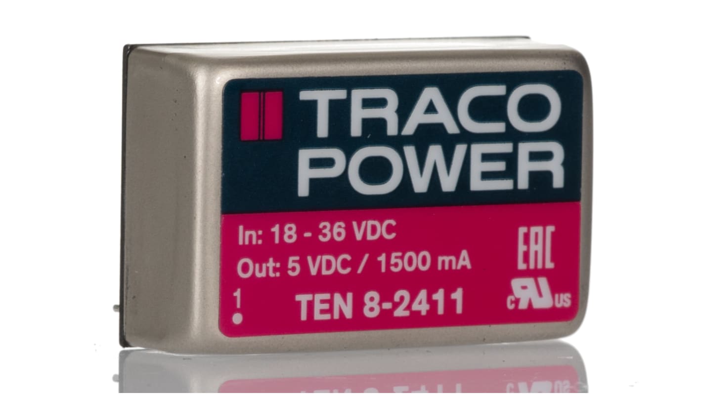 TRACOPOWER DC-DC átalakító, KI: 5V dc, 1.5A / 8W, BE: 18 → 36 V DC