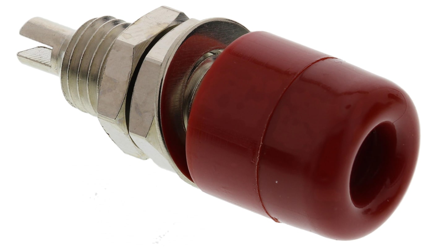 Schutzinger 4 mm Bananenbuchse Rot, Kontakt vernickelt, 30 V ac, 60V dc / 32A, Schraubanschluss