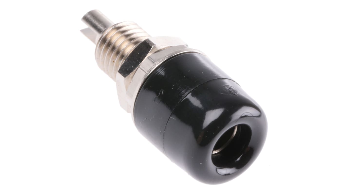 Schutzinger Black Female Banana Socket, 4 mm Connector, Solder Termination, 32A, 30 V ac, 60V dc, Nickel Plating