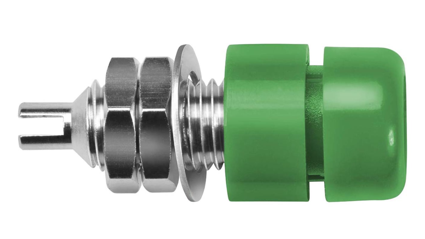 Schutzinger Green Female Banana Socket, 4 mm Connector, Screw Termination, 32A, 30 V ac, 60V dc, Nickel Plating