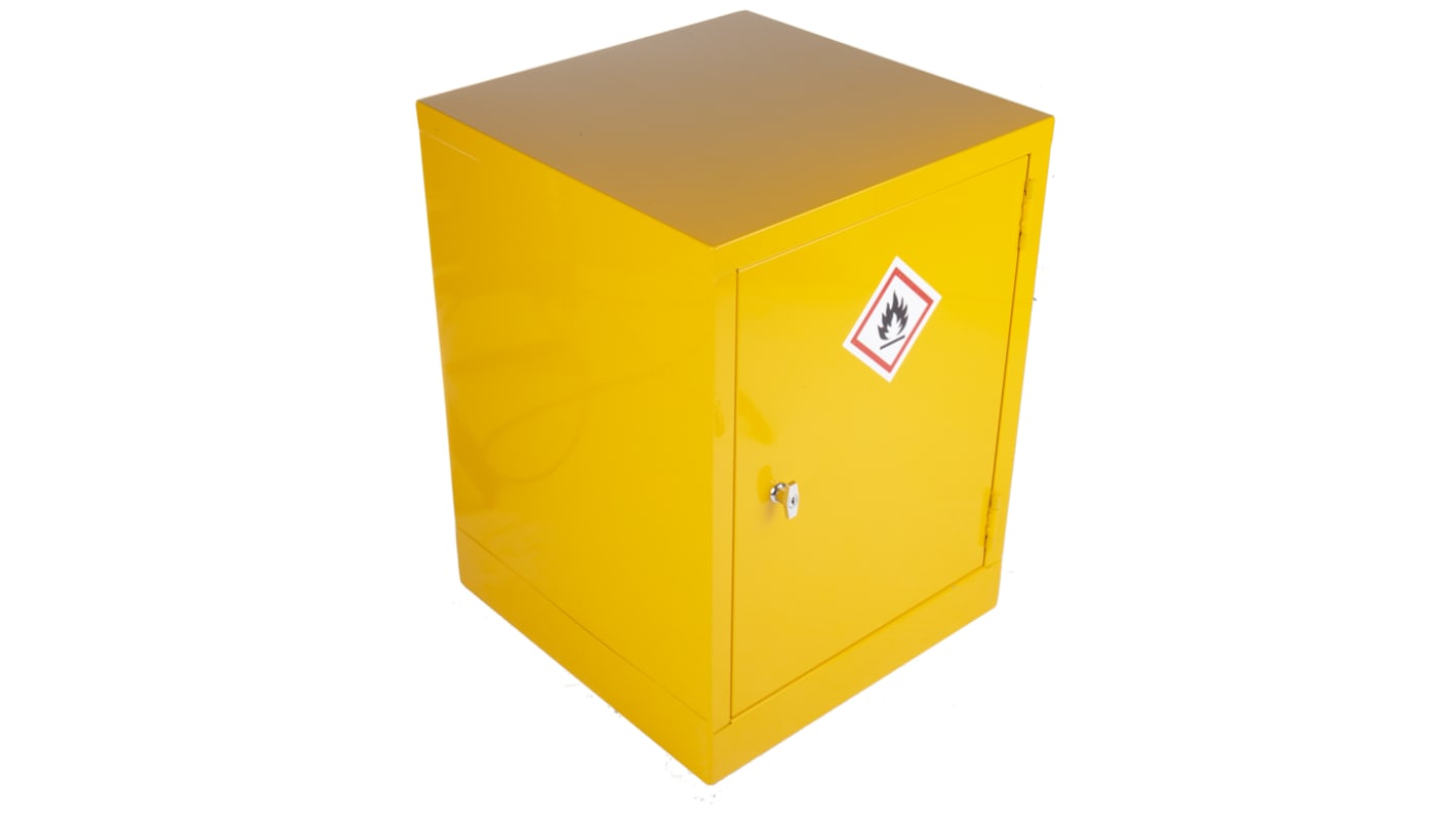 RS PRO Yellow Steel Lockable 1 Door Flammable Cabinet, 609mm x 457mm x 457mm