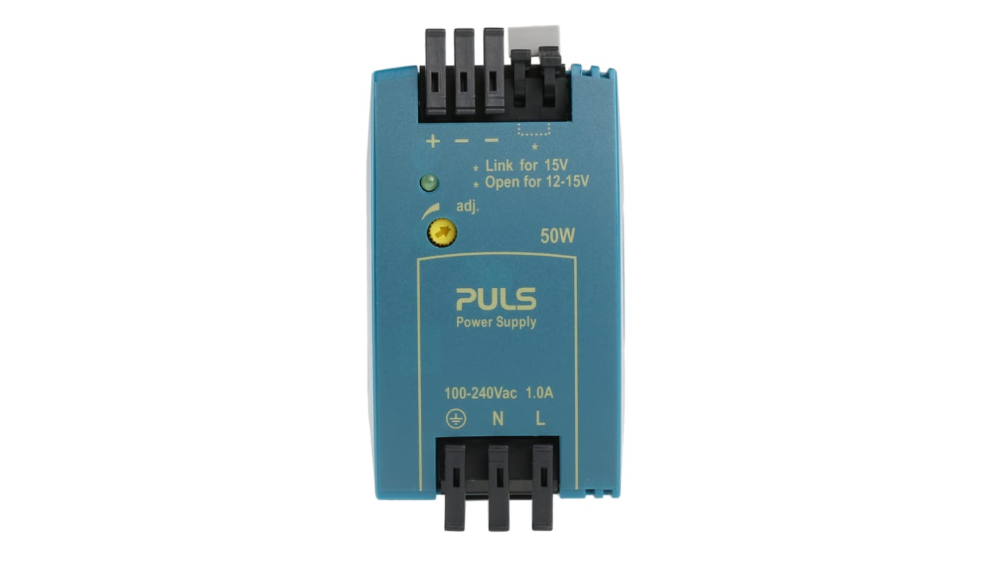 PULS MiniLine MLY Switch Mode DIN Rail Power Supply, 100 → 240V ac ac Input, 15V dc dc Output, 4.2A Output, 50W