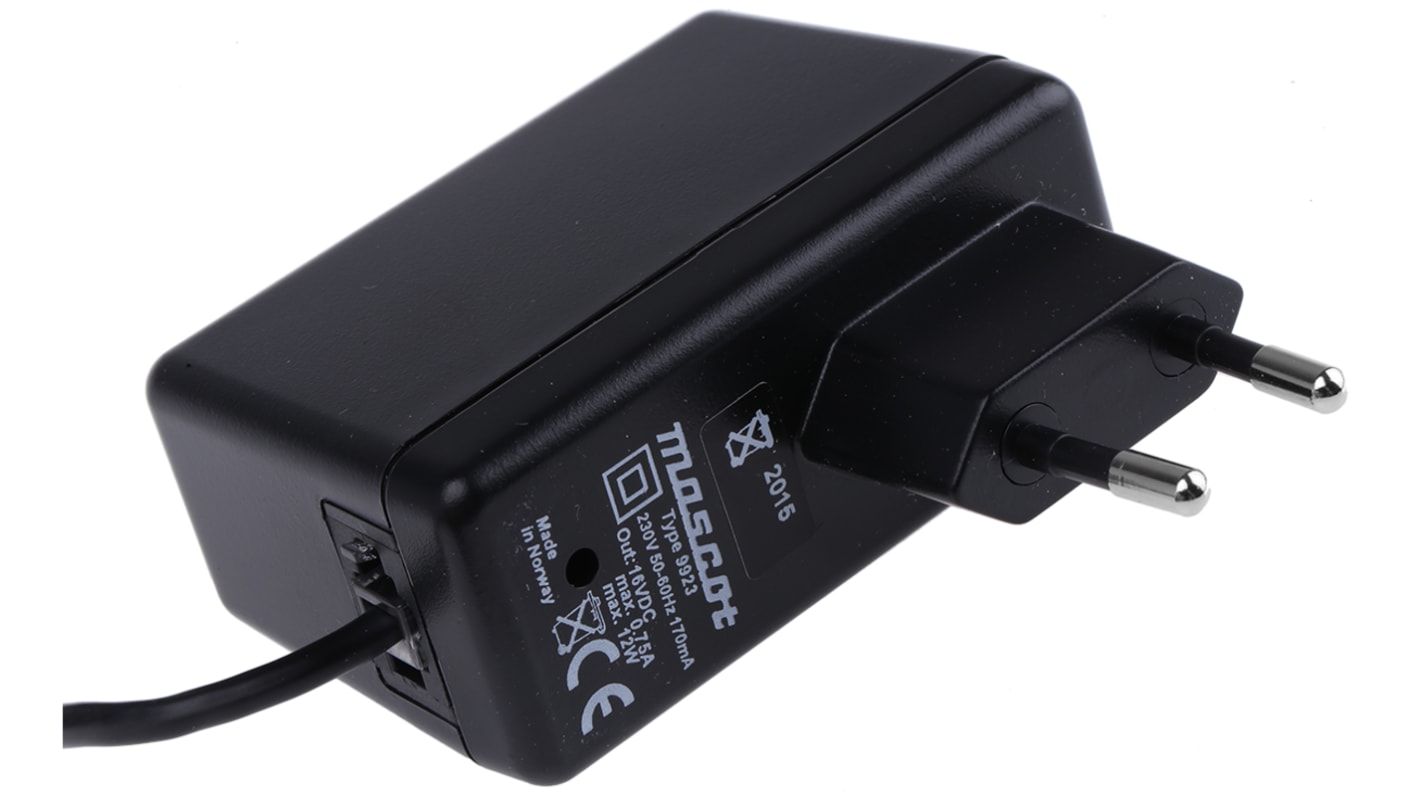 Mascot 12W Plug-In AC/DC Adapter 16V dc Output, 750mA Output