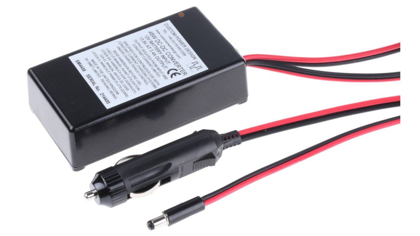 Custom Power Design Laptop Car Charger, 12V dc Input, 13.8V dc Output Plug In