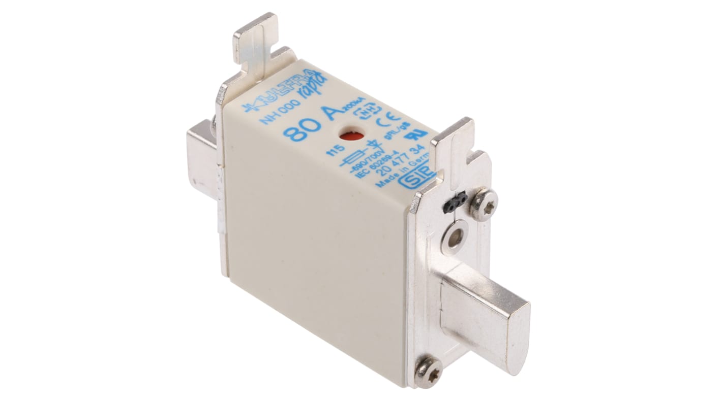 Fusibile NH, SIBA, 80A, fusibile NH000 con velocità FF, standard DIN 43620-1, DIN 43653, IEC 60269-1, IEC 60269-2-1,