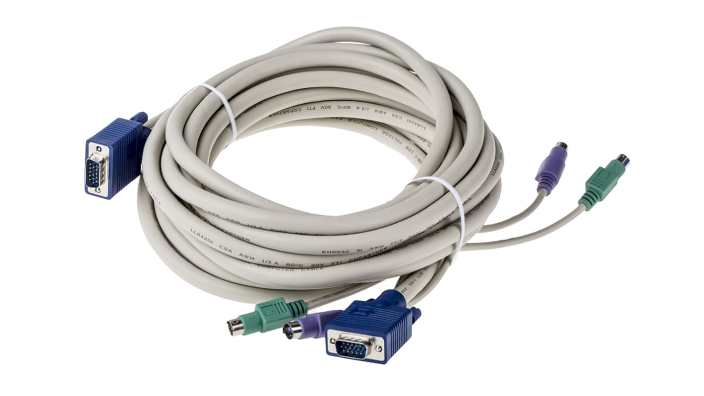 RS PRO Male PS/2 x 2; VGA to Male PS/2 x 2; VGA KVM Cable RS