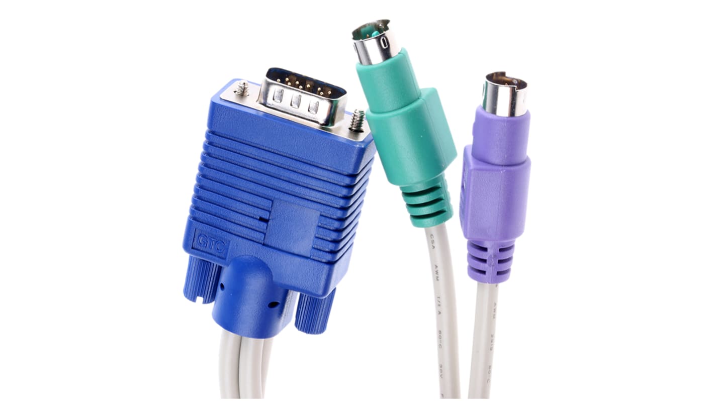 RS PRO Female PS/2 x 2; VGA to Male PS/2 x 2; VGA KVM Cable RS