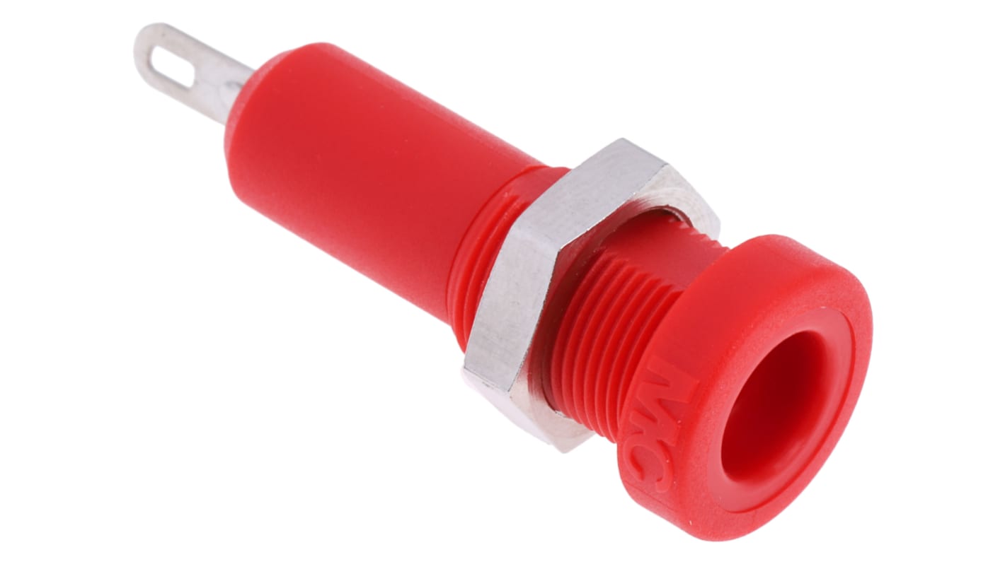 Conector banana hembra Hembra, 25A, 30 V, 60V dc, Contacto Níquel, Rojo