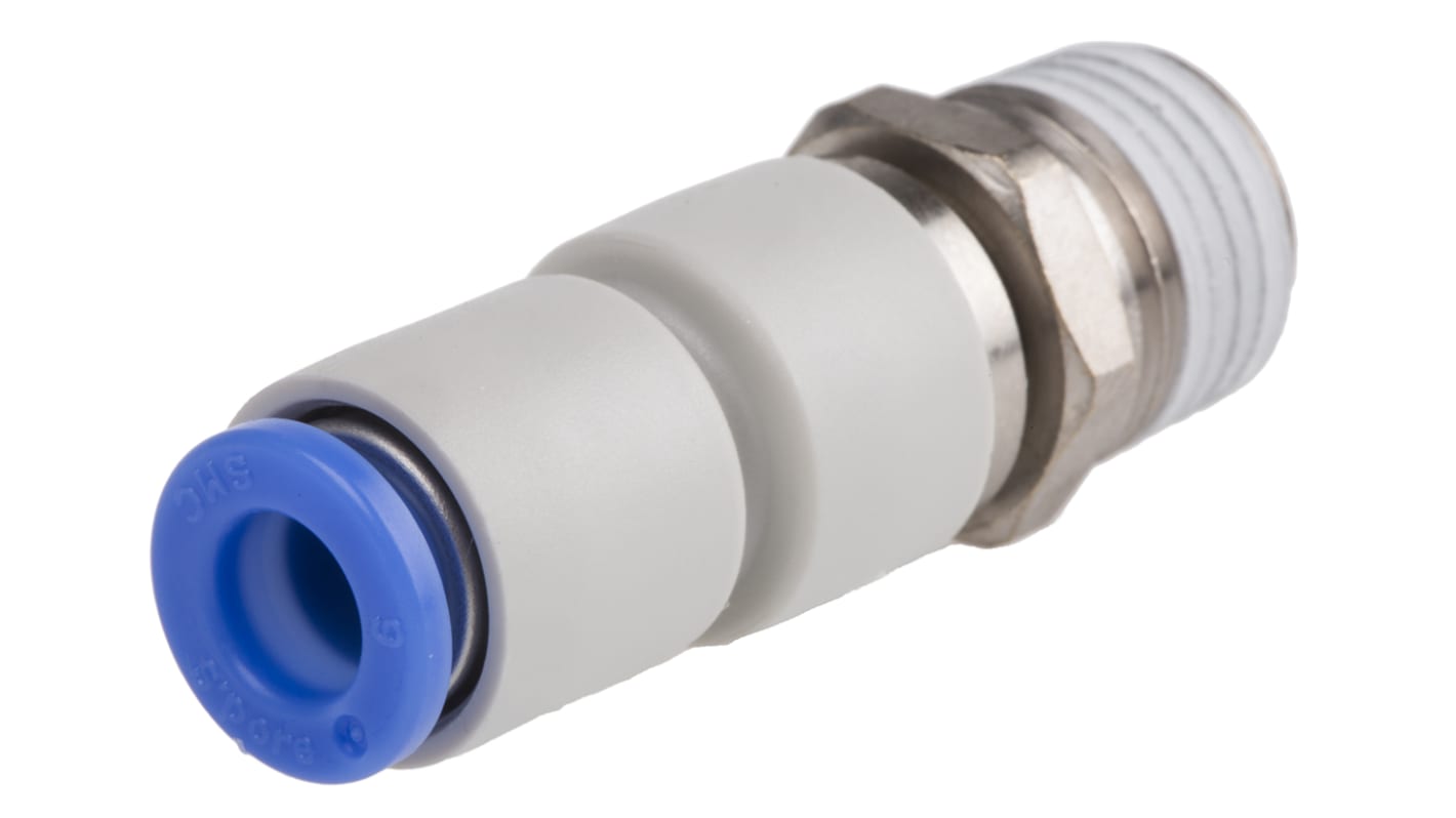 SMC KS Series Straight Threaded Adaptor, R 1/4 Male to Push In 6 mm, Threaded-to-Tube Connection Style