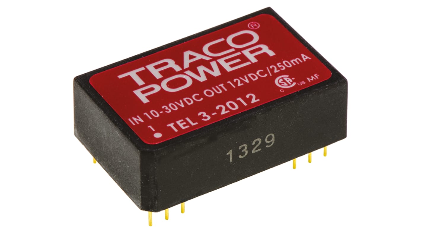 TRACOPOWER TEL 3 DC/DC-Wandler 3W 20 V dc IN, 12V dc OUT / 250mA Durchsteckmontage 1.5kV dc isoliert