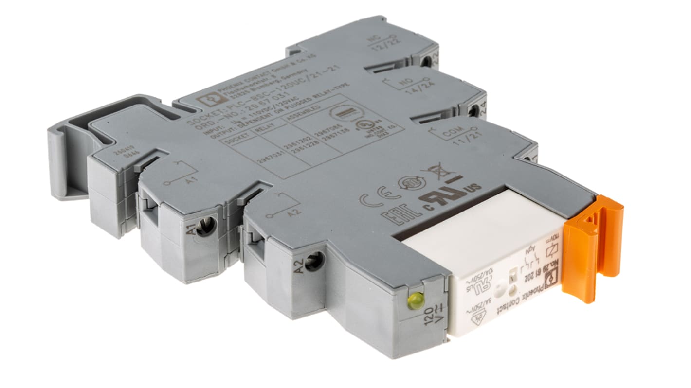 Phoenix Contact PLC-RSC-120UC/21-21 Series Interface Relay, DIN Rail Mount, 110V ac/dc Coil, DPDT, 2-Pole