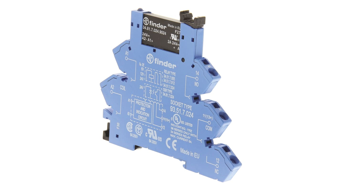 Finder インターフェイスリレーモジュール 最大負荷電圧:24 V dc 最大負荷電流:2 A DIN Rail, 38.91.7.024.9024