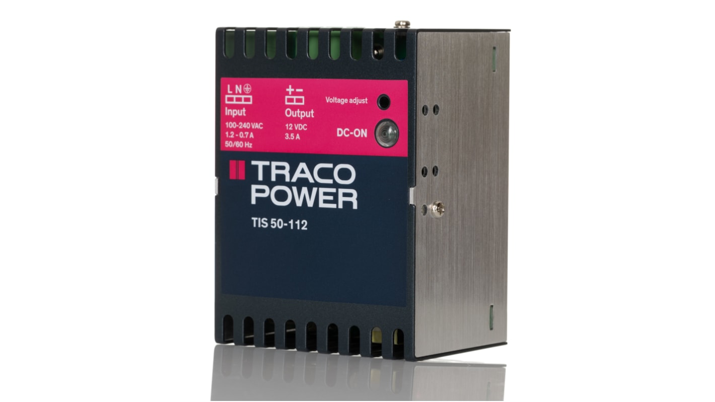 TRACOPOWER TIS Switched Mode DIN Rail Power Supply, 93 → 264V ac ac Input, 12V dc dc Output, 3.5A Output, 50W