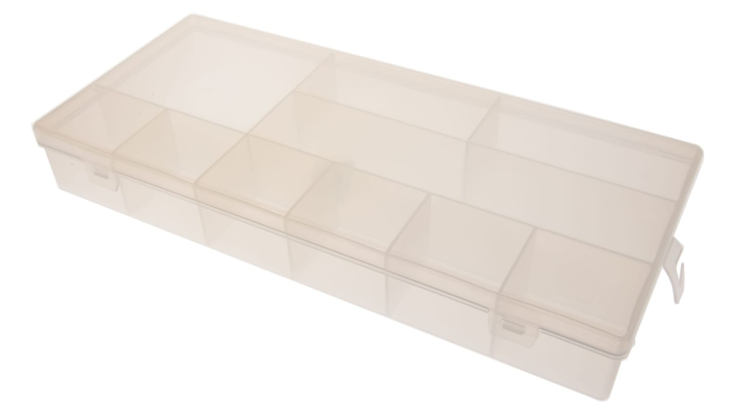 RS PRO 10 Cell Transparent PP Compartment Box, 50mm x 338mm x 153mm