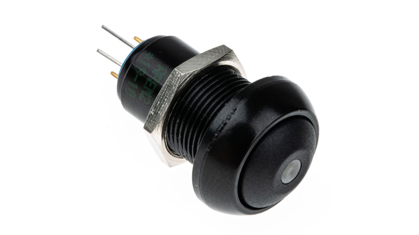 APEM Illuminated Miniature Push Button Switch, Latching, Panel Mount, 13.6mm Cutout, SPST, Green LED, 12/48/72V dc, IP67