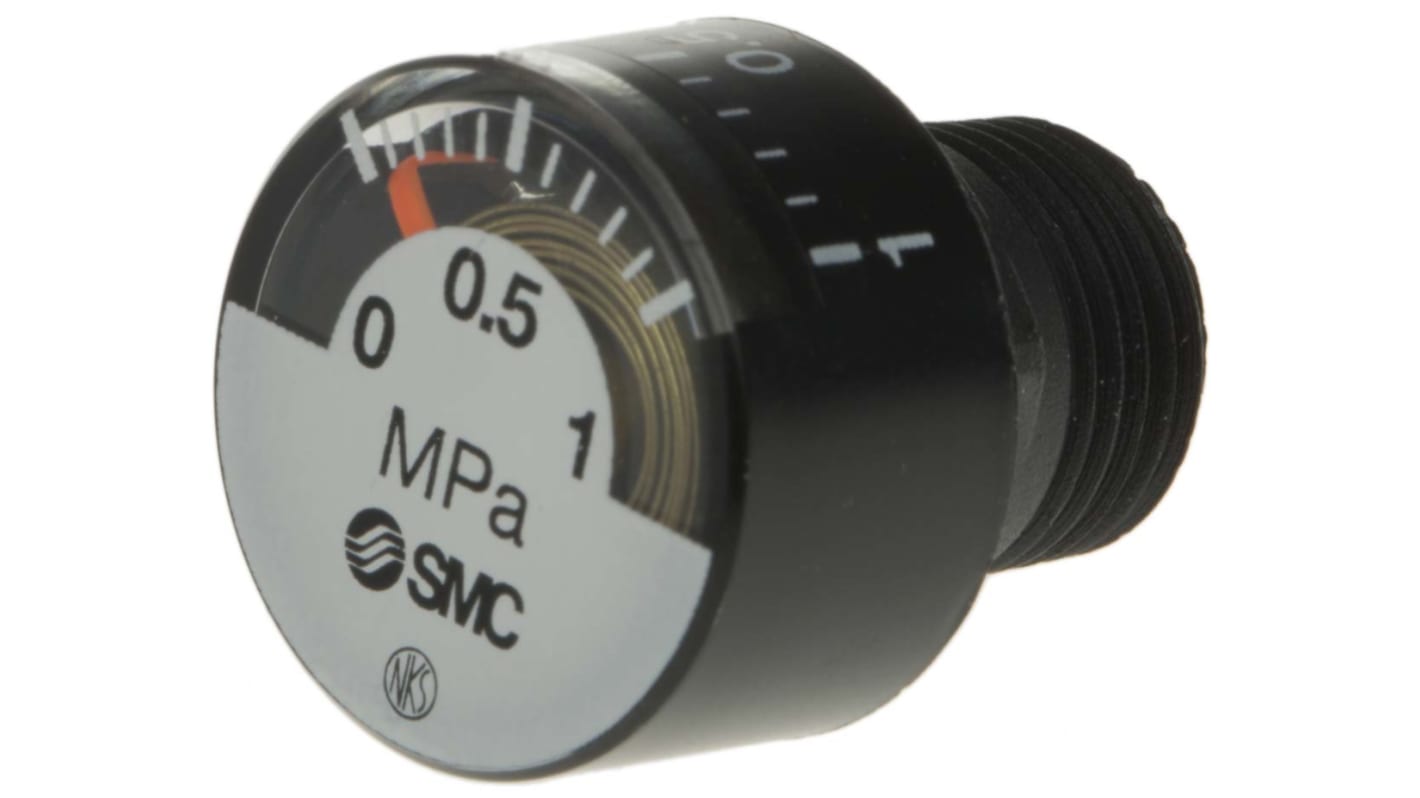 SMC Druckmessgerät Prozessanschluss hinten Analog 0MPa → 1MPa ± 5%, Ø 15mm Zink Gehäuse