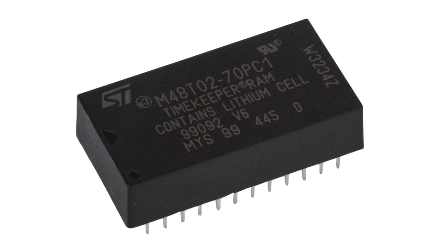 NVRAM STMicroelectronics M48T02-70PC1, 24 pines, PCDIP, 16kbit, 70ns, Montaje en orificio pasante, 4,75 V a 5,5 V