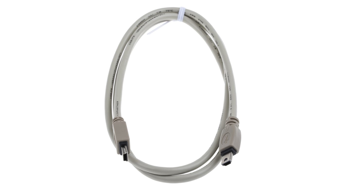 RS PRO USB-kabel, Grå, 1m