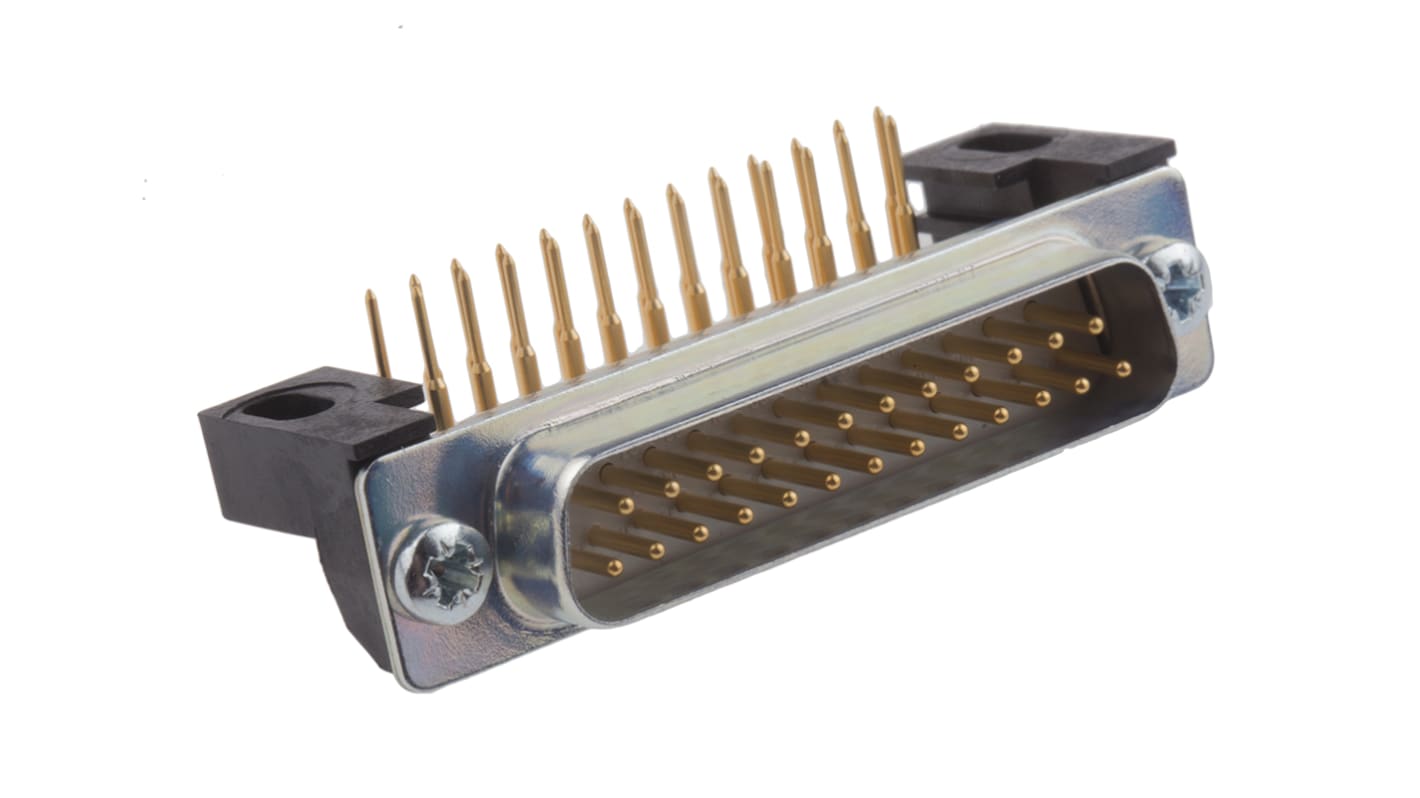 Konektor PCB D-Sub, počet kontaktů: 25, orientace těla: Pravý úhel, Průchozí otvor, Samec, 750 V AC/DC, 5A