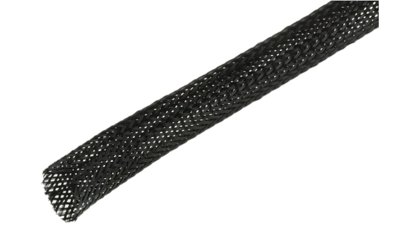 SES Sterling Expandable Braided PET Black Cable Sleeve, 10mm Diameter, 100m Length