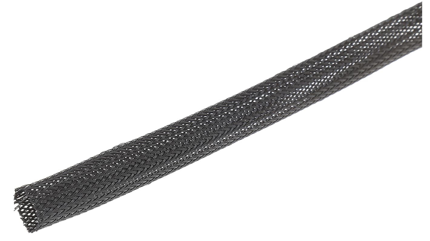 Funda de cable trenzada SES Sterling de PET Negro, long. 50m, Ø 12mm, extensible