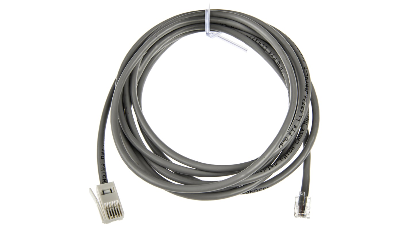 RS PRO Male RJ11 to Male BT Telephone Extension Cable, Grey Sheath, 3m RS