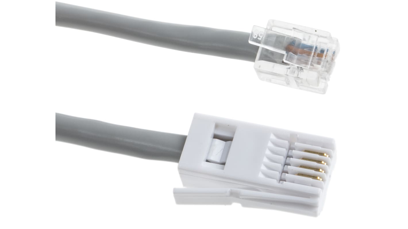 RS PRO Female RJ11 to Male BT Telephone Extension Cable, Grey Sheath