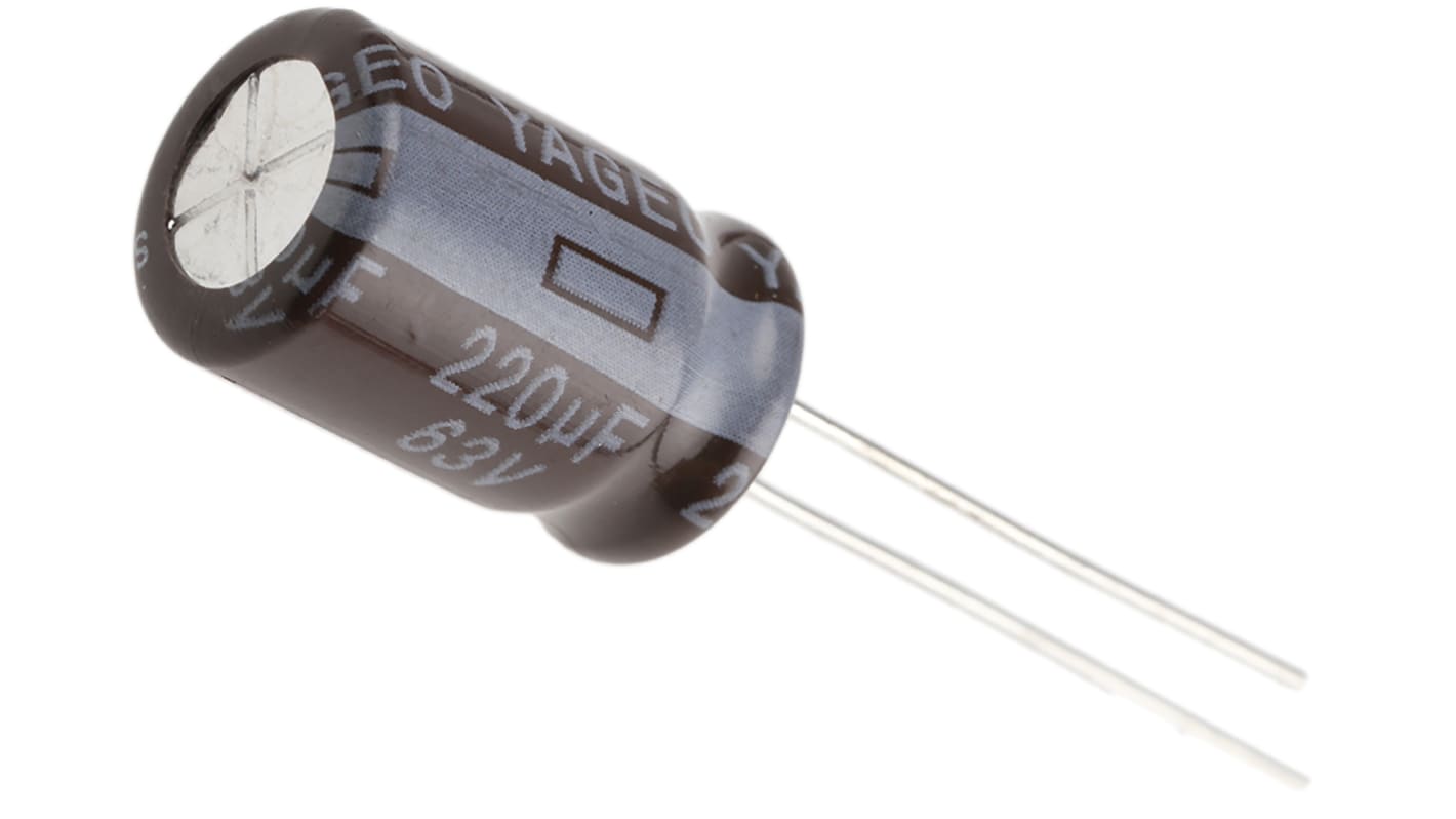 Yageo SE, THT Elektrolyt Kondensator 220μF ±20% / 63V dc, Ø 10mm x 15mm, bis 105°C