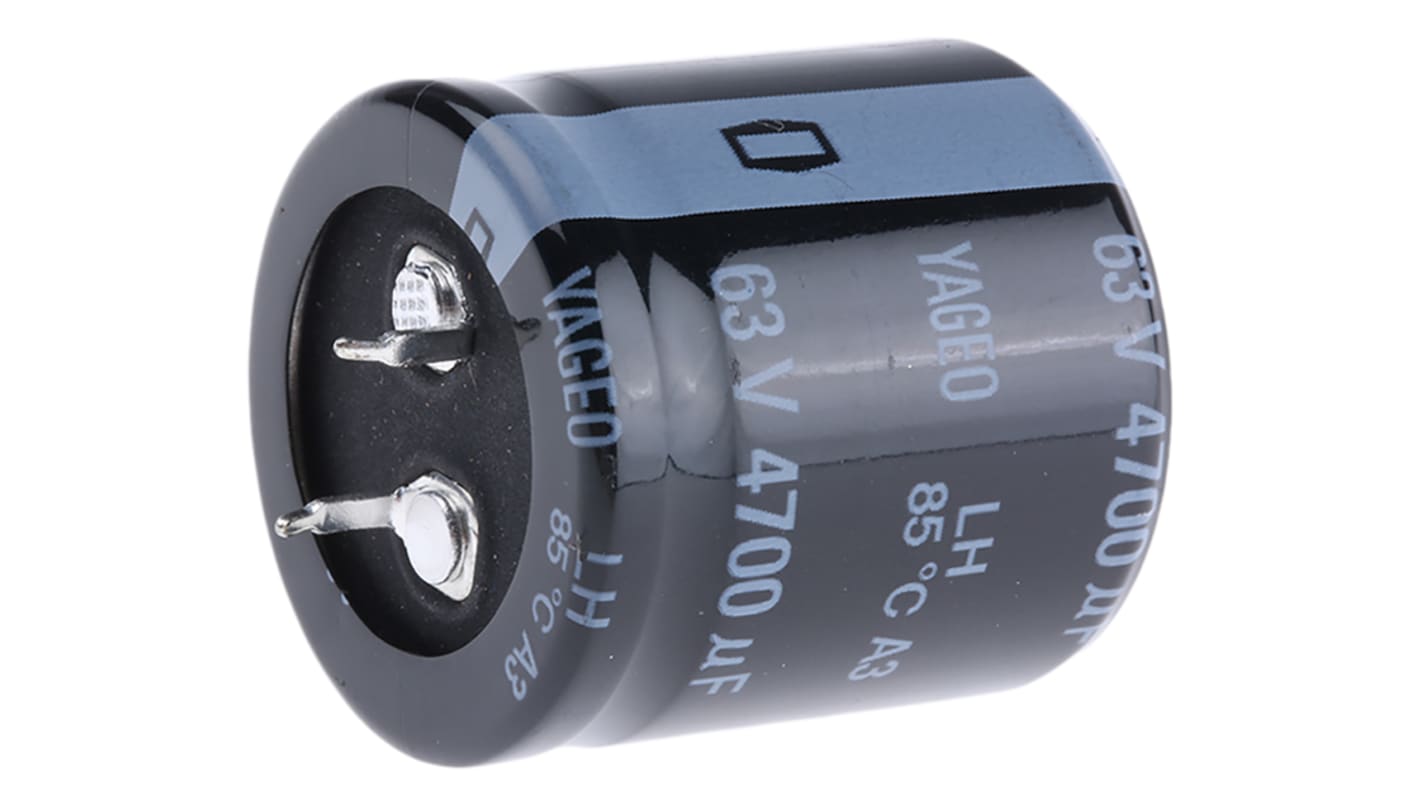 Yageo 4700μF Electrolytic Capacitor 63V dc, SnapIn LH063M4700BPF
