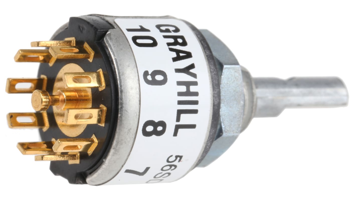 Grayhill, 10 Position SP10T Rotary Switch, 200 mA @ 30 V dc, Solder