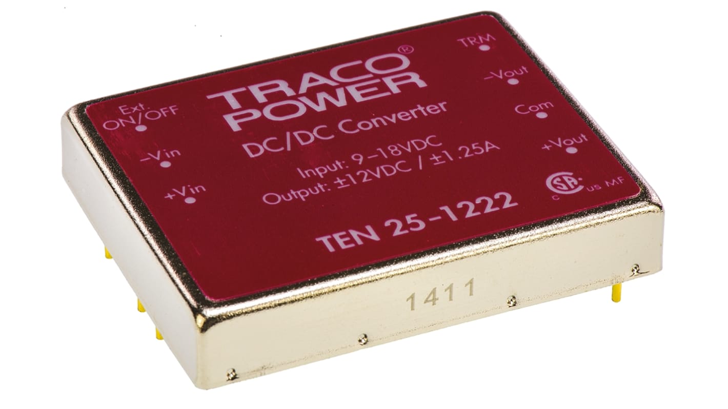 Convertisseur DC-DC TRACOPOWER, TEN 25, Montage traversant, 25W, 2 sorties, ±12V c.c., ±1.25A