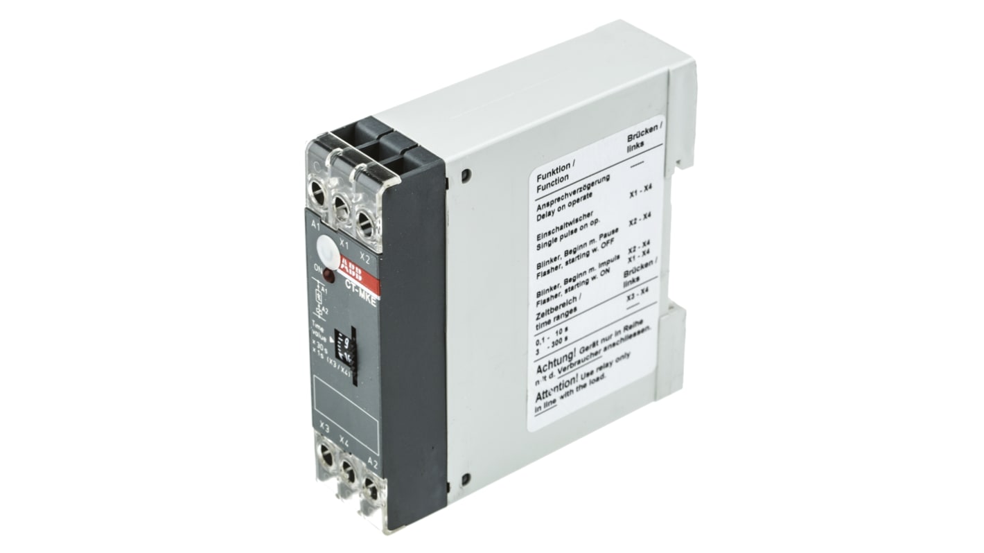 ABB 1SVR Series DIN Rail Mount Timer Relay, 24 → 240V ac/dc, 0.1 → 300s, Solid State