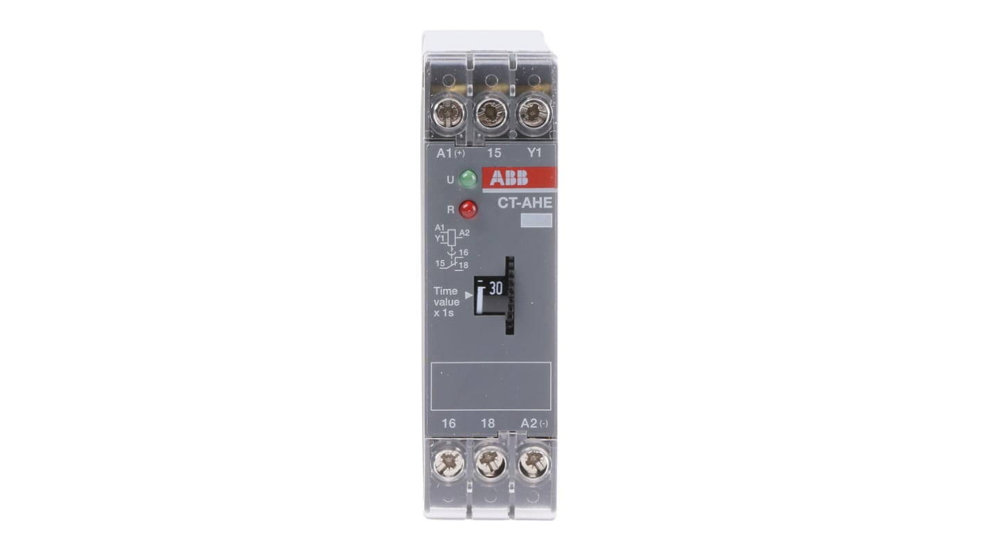 ABB 1SVR Series DIN Rail Mount Timer Relay, 24V ac/dc, 1-Contact, 0.3 → 30s, 1-Function, SPDT