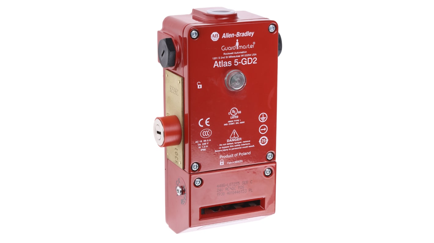 Interruptor de bloqueo por solenoide Allen Bradley Guardmaster Atlas 5 440G-L, 24V ac/dc, cont. aux. 1NA, Alimentar