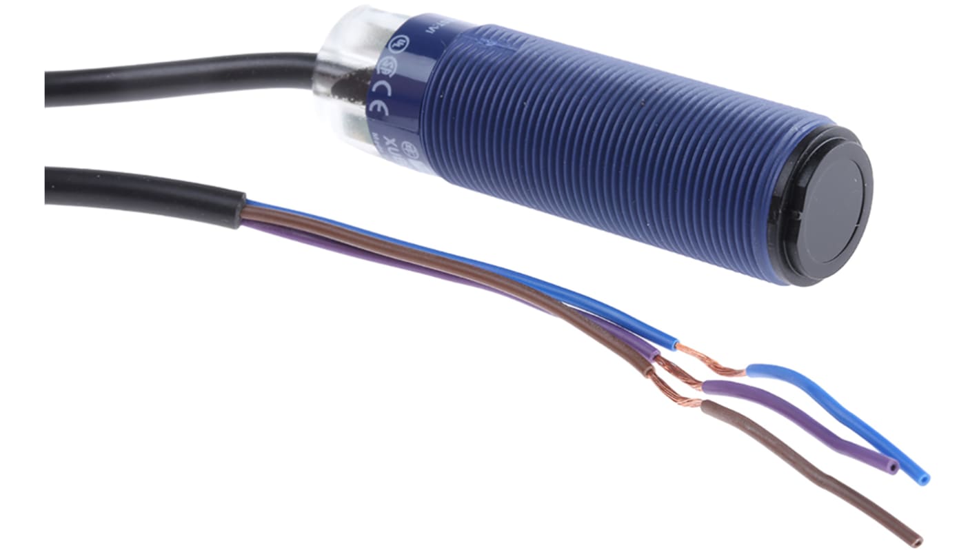 Fotocélula de cuerpo cilíndrico Telemecanique Sensors, Sistema Barrera de Luz, alcance 15 m, Cable de 3 hilos de 2 m.,