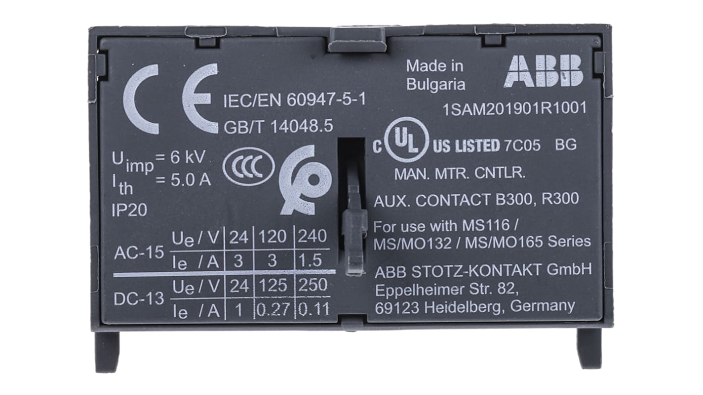 ABB Auxiliary Contact, 2 Contact, 1NC + 1NO, Front Mount