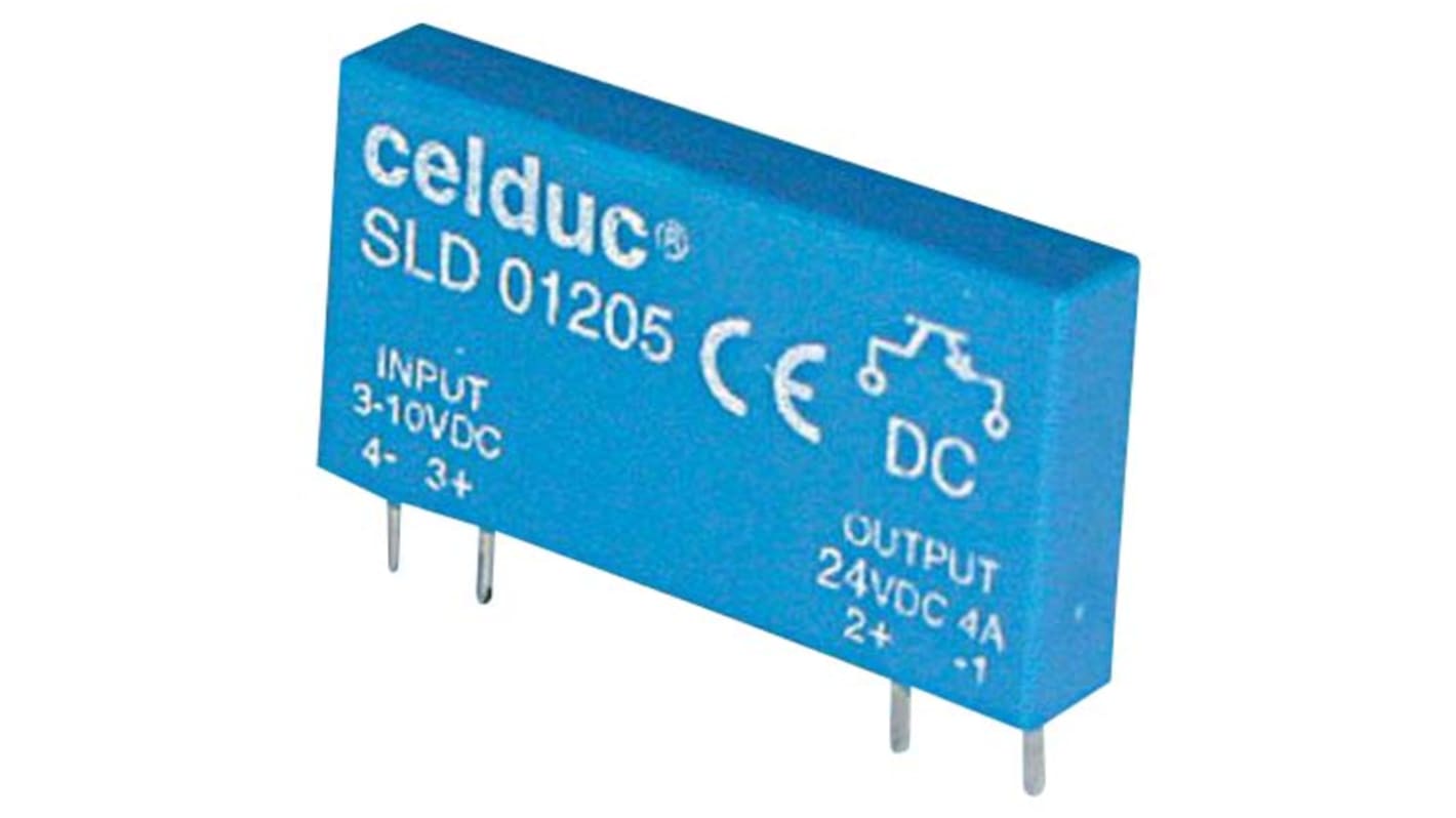 Relé de estado sólido Celduc, control 3 → 10 V dc, 2 A máx., montaje en PCB