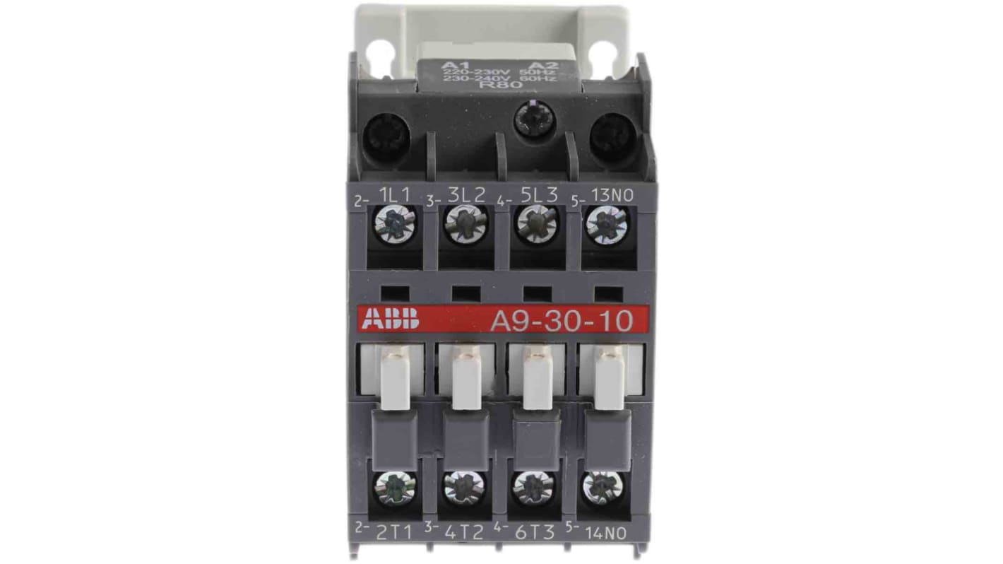 Contactor ABB A9 A Line de 3 polos, 3 NA, 26 A, bobina 230 Vac, 4 kW