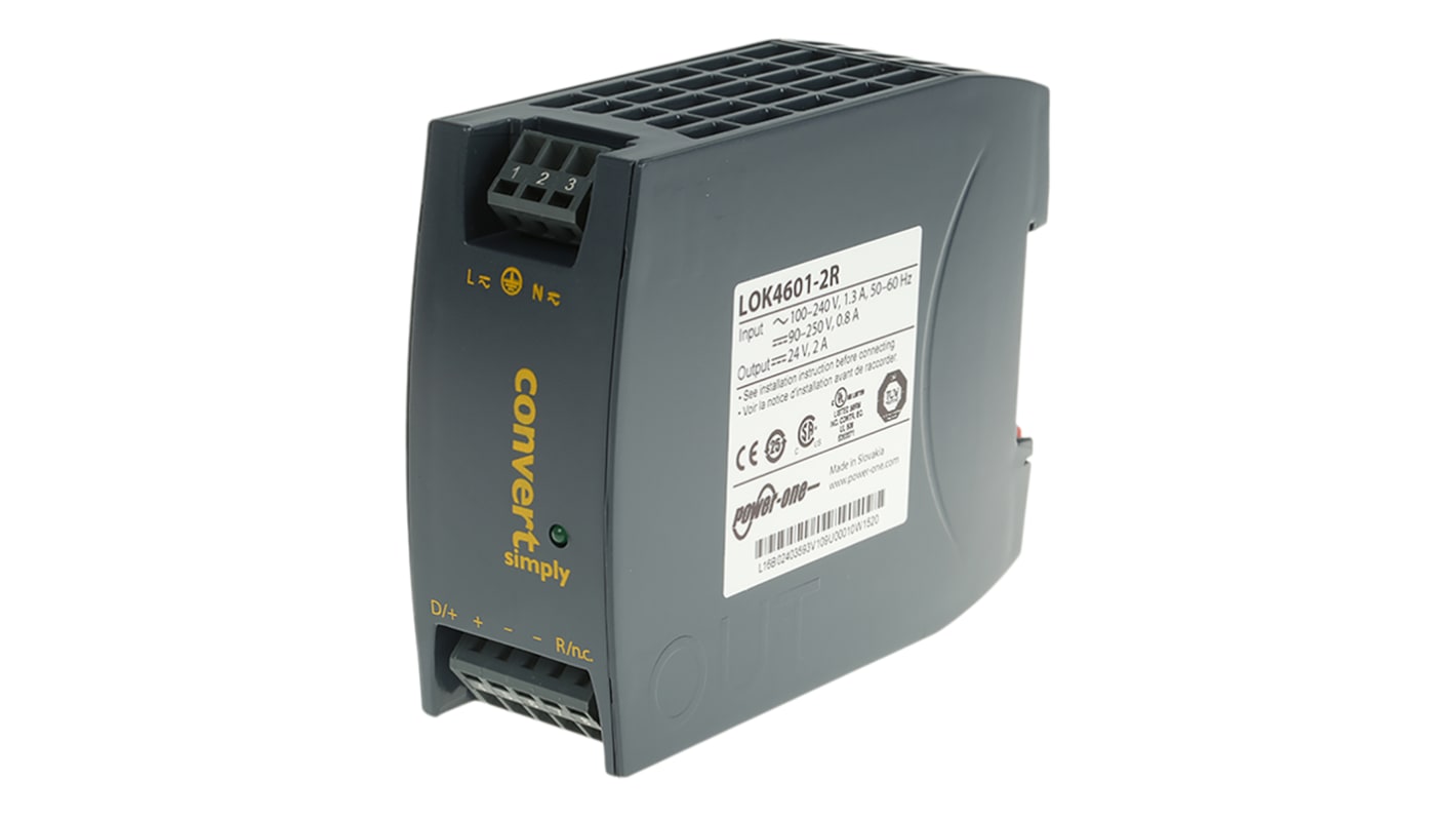 BEL POWER SOLUTIONS INC LOK4000 Switch-mode DIN-skinnepanelmonteret strømforsyning, 50W 24V dc