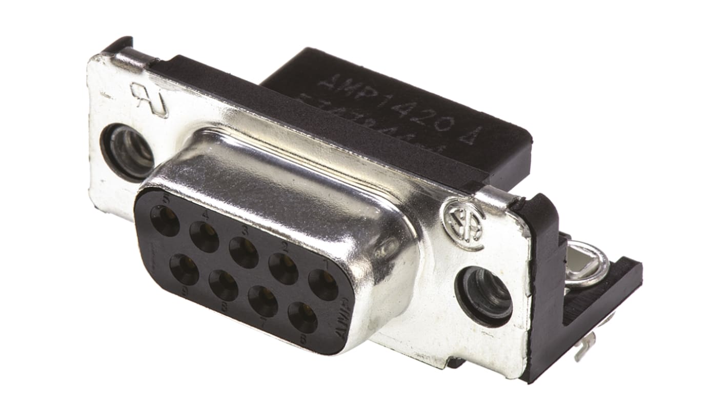 TE Connectivity Amplimite HD-20 9 Way Right Angle Through Hole D-sub Connector Socket, 2.74mm Pitch, with 4-40 UNC