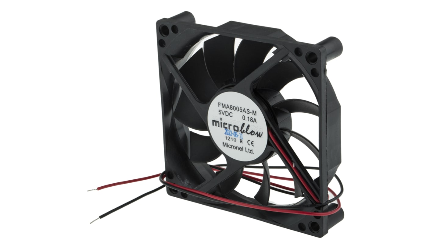 Micronel FMA Series Axial Fan, 5 V dc, DC Operation, 36m³/h, 1.25W, 180mA Max, 80 x 80 x 16mm