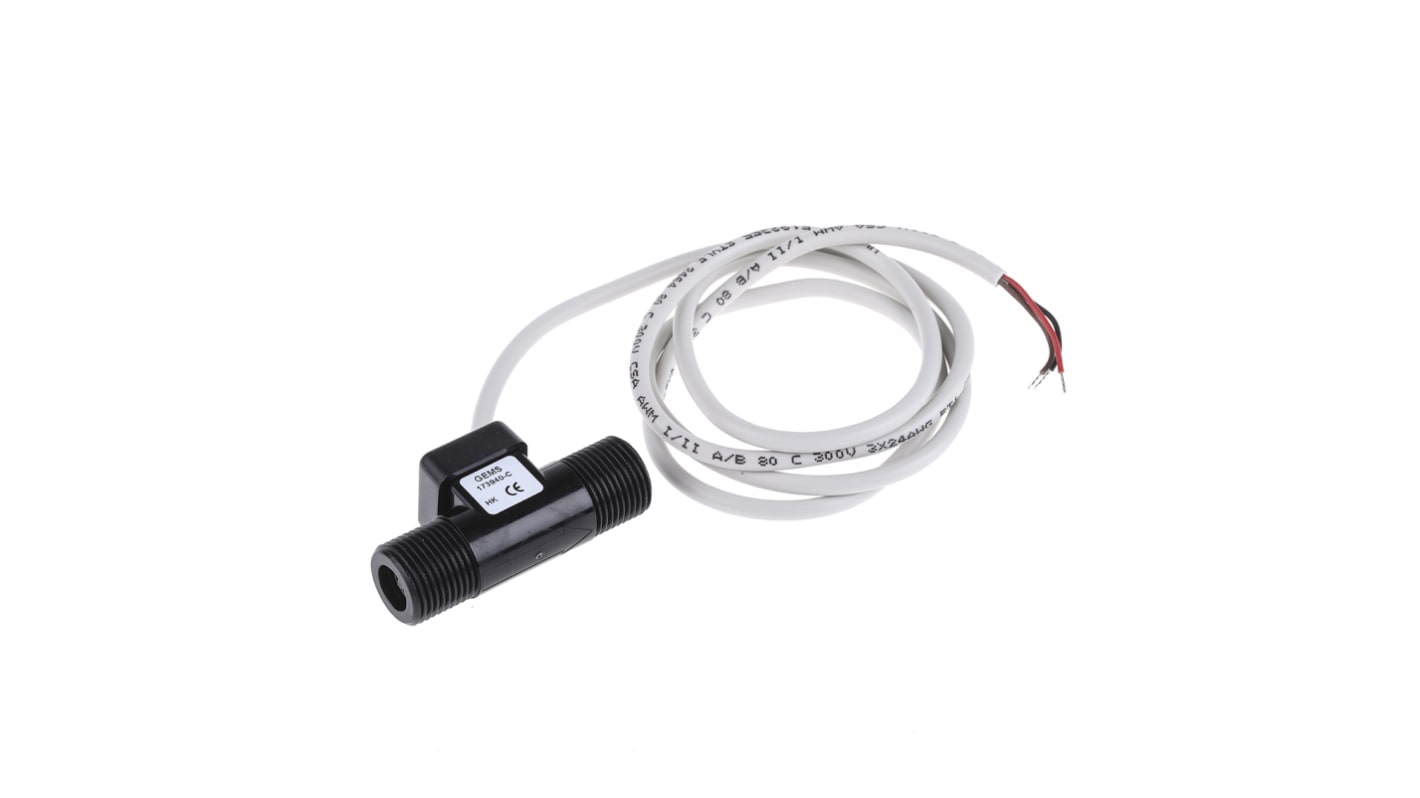 Sensor de caudal Gems Sensors FT-110 para Líquido, 1 l/min → 25 l/min, 200psi, 5 → 24 V dc, Ø tubería 3/8 in