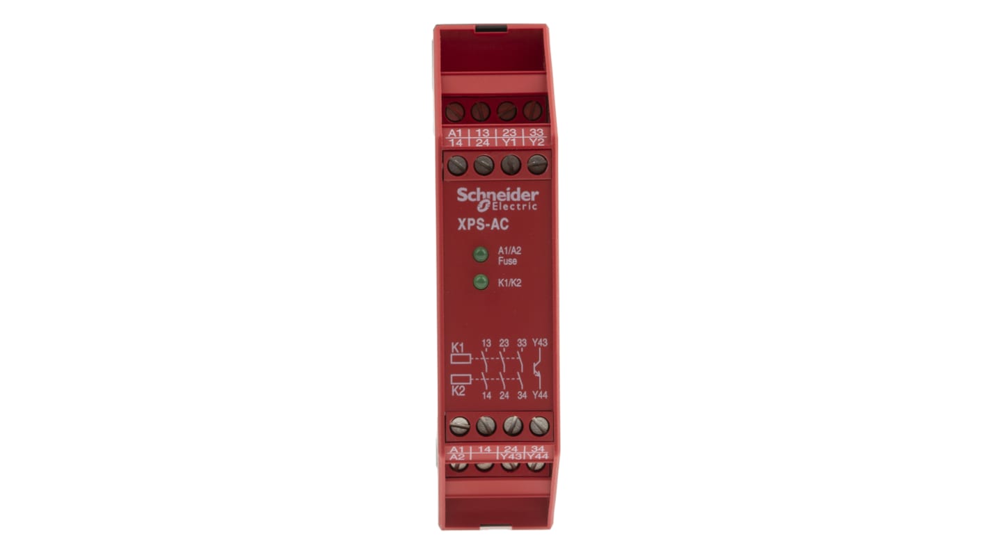 Schneider Electric XPS AC Sicherheitsrelais, 24V ac/dc, 3 Sicherheitskontakte Not-Aus, 1 Hilfsschalter, 4 ISO 13849-1 3