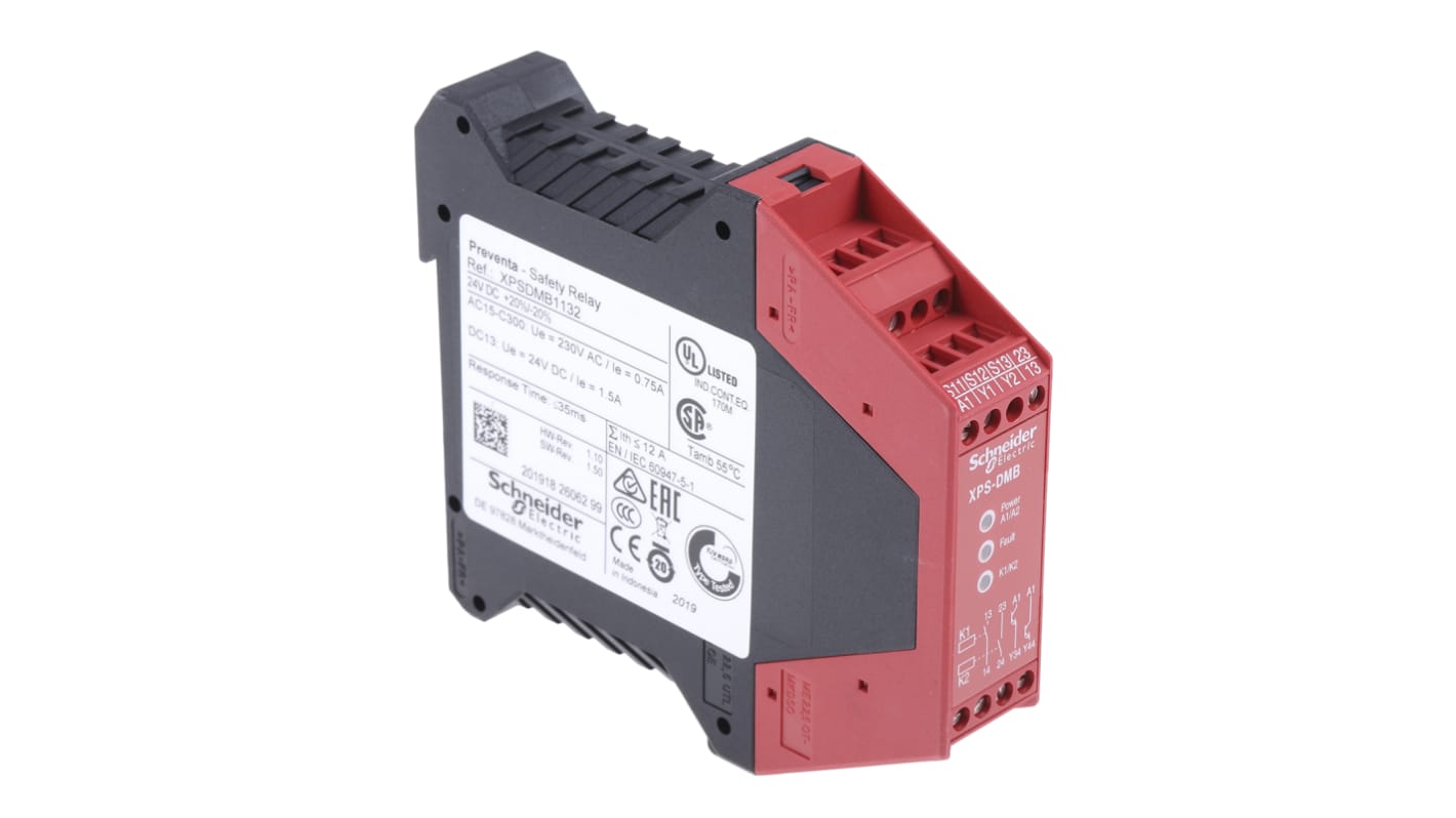 Schneider Electric biztonsági relé, 1, 2 csatornás, 24V dc, 2 Bizt.é. 2 Segéd.é., Preventa