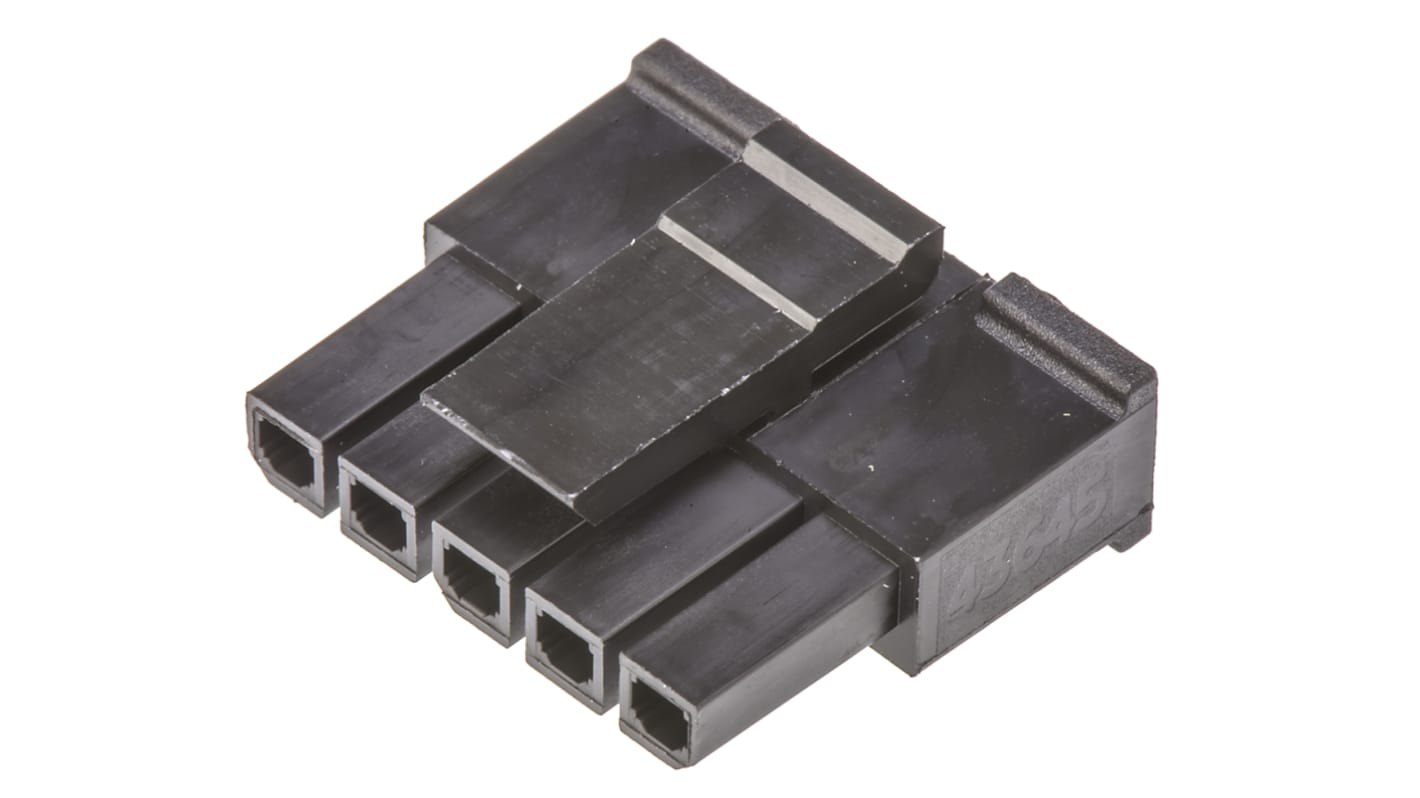 Carcasa de conector Molex 43645-0500, Serie Micro-Fit 3.0, paso: 3mm, 5 contactos, , 1 fila filas, Recto, Hembra,