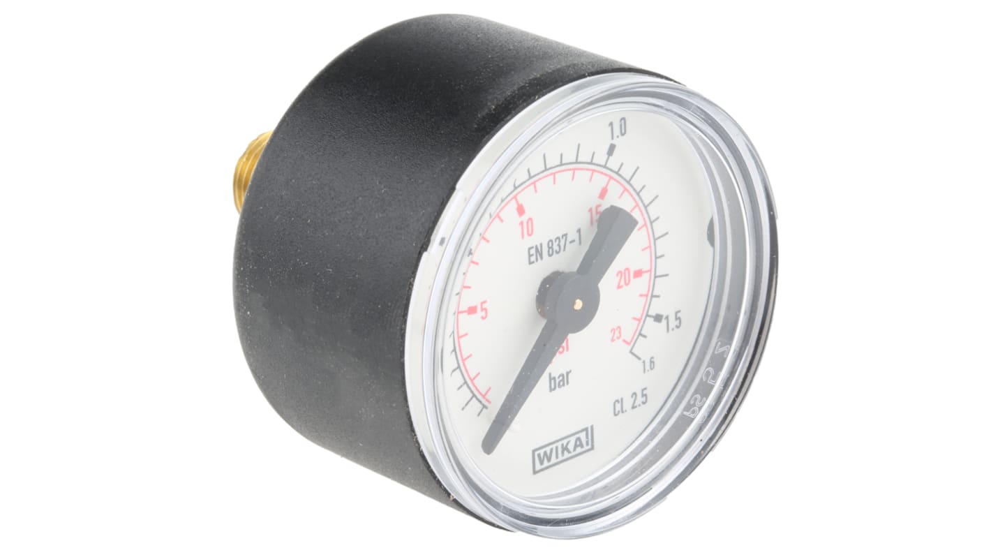 WIKA Analogue Pressure Gauge 1.6bar Back Entry, 7833462, With RS Calibration, 0bar min.