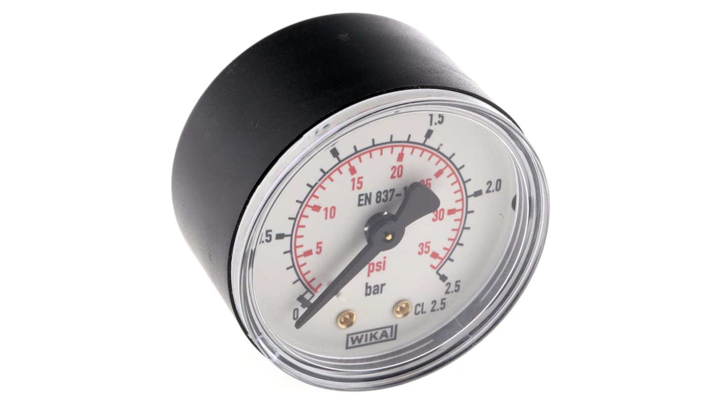 WIKA Analogue Pressure Gauge 2.5bar Back Entry, 7833658, With RS Calibration, 0bar min.