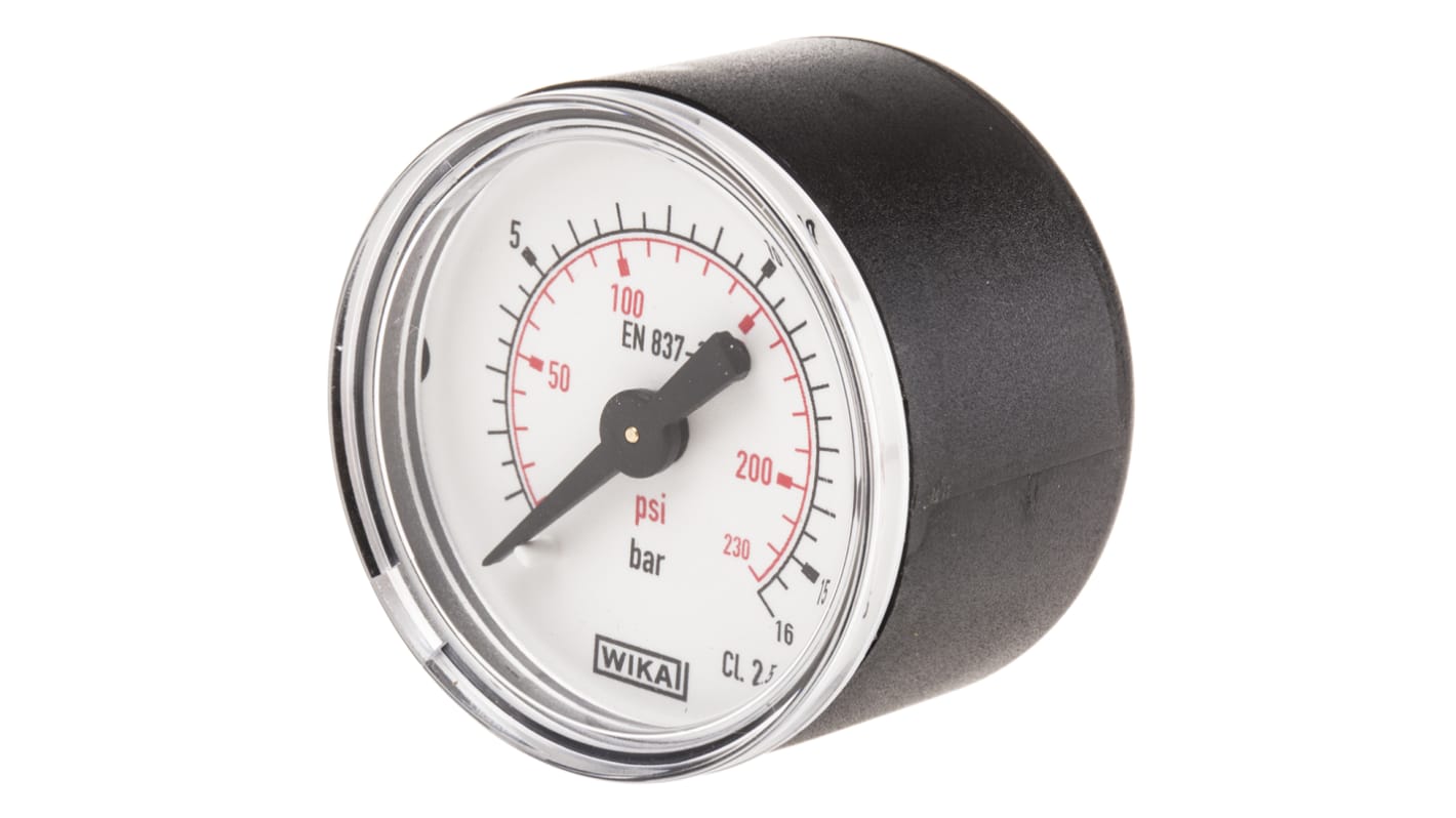 WIKA Analogue Pressure Gauge 16bar Back Entry, 7833526, With RS Calibration, 0bar min.